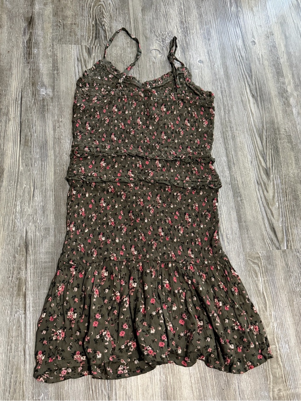 Aeropostale Olive Green Floral Mini Dress with Pink Accents